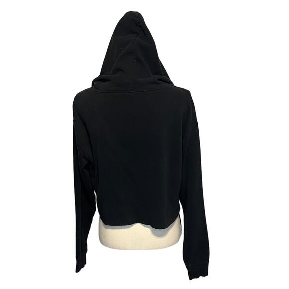 Wild Fable Cropped Hoodie Women's Sz Small Black Drawstring Raw Hem Cotton Blend - Picture 5 of 7